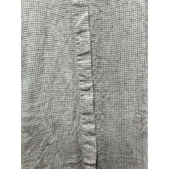 Eileen Fisher Grey Grid Check Linen Short Sleeve Button Down Shirt Size Large - Picture 6 of 10